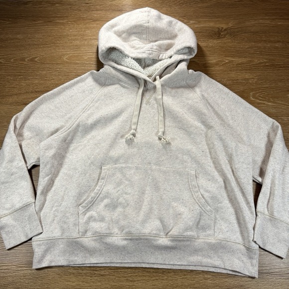 Old Navy Sherpa Lined Hoodie Women's XL Oatmeal Heather Pullover Sweatshirt - Picture 1 of 8